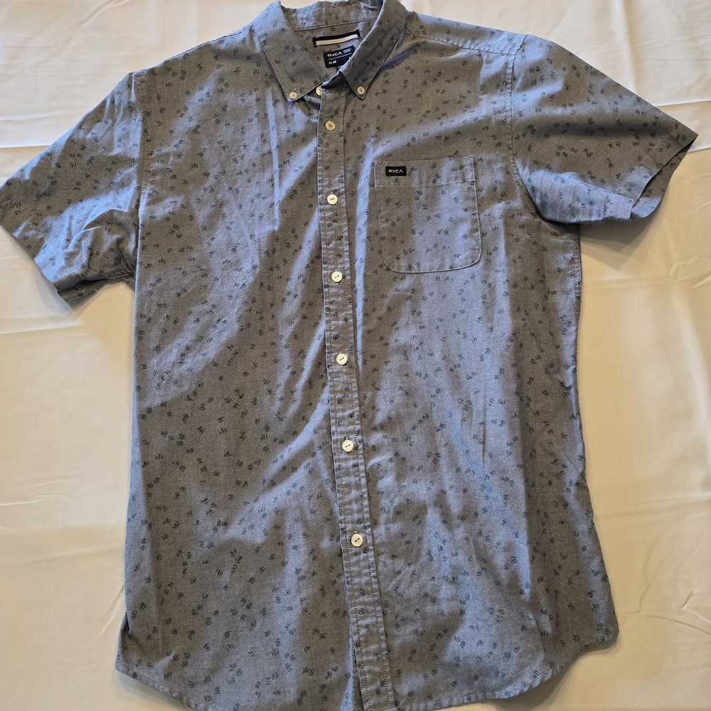 Men's Blue Patterned Short Sleeve Shirt